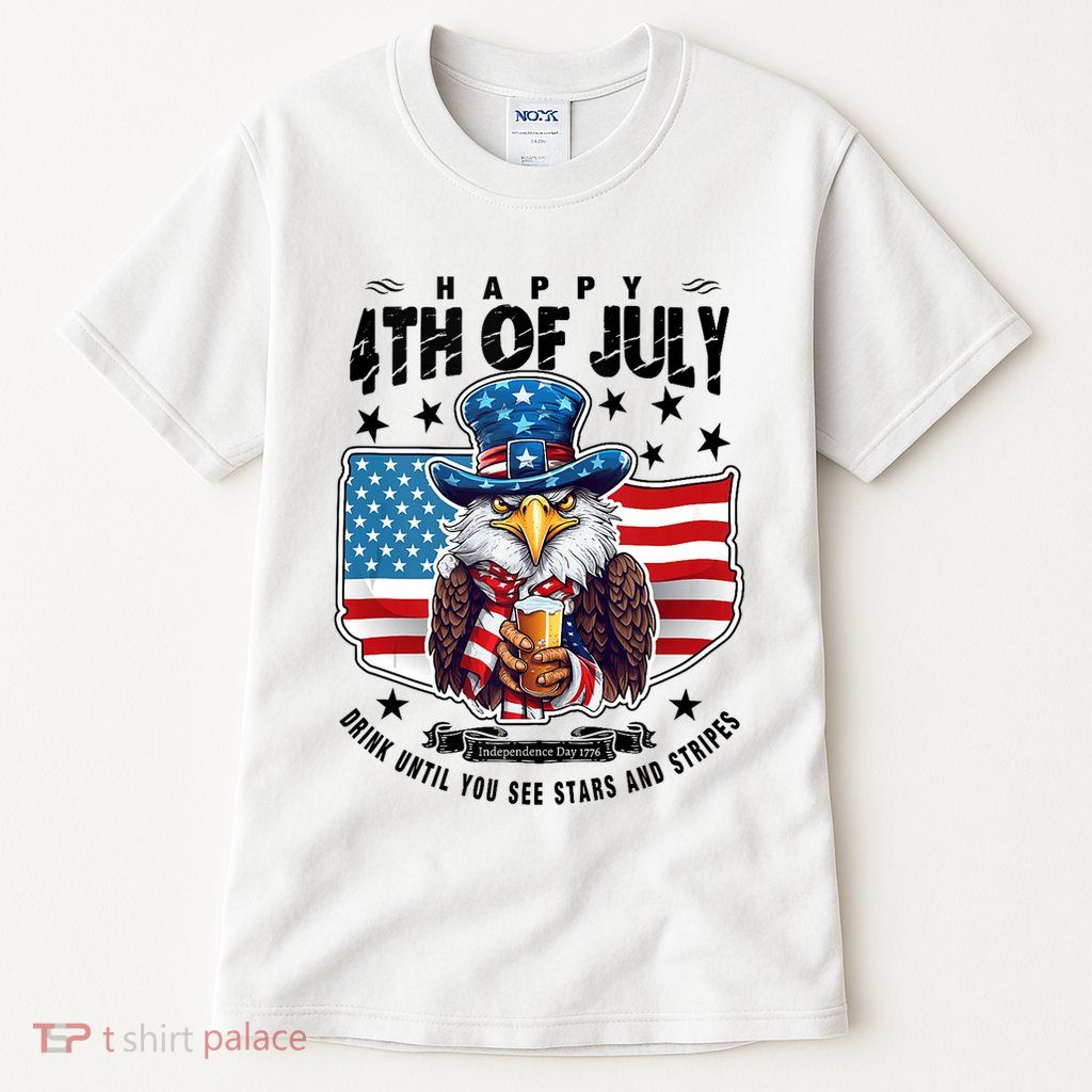 Happy 4th Of July Stars Stripes Usa Bald Eagle Beer Drinking Tall T-Shirt