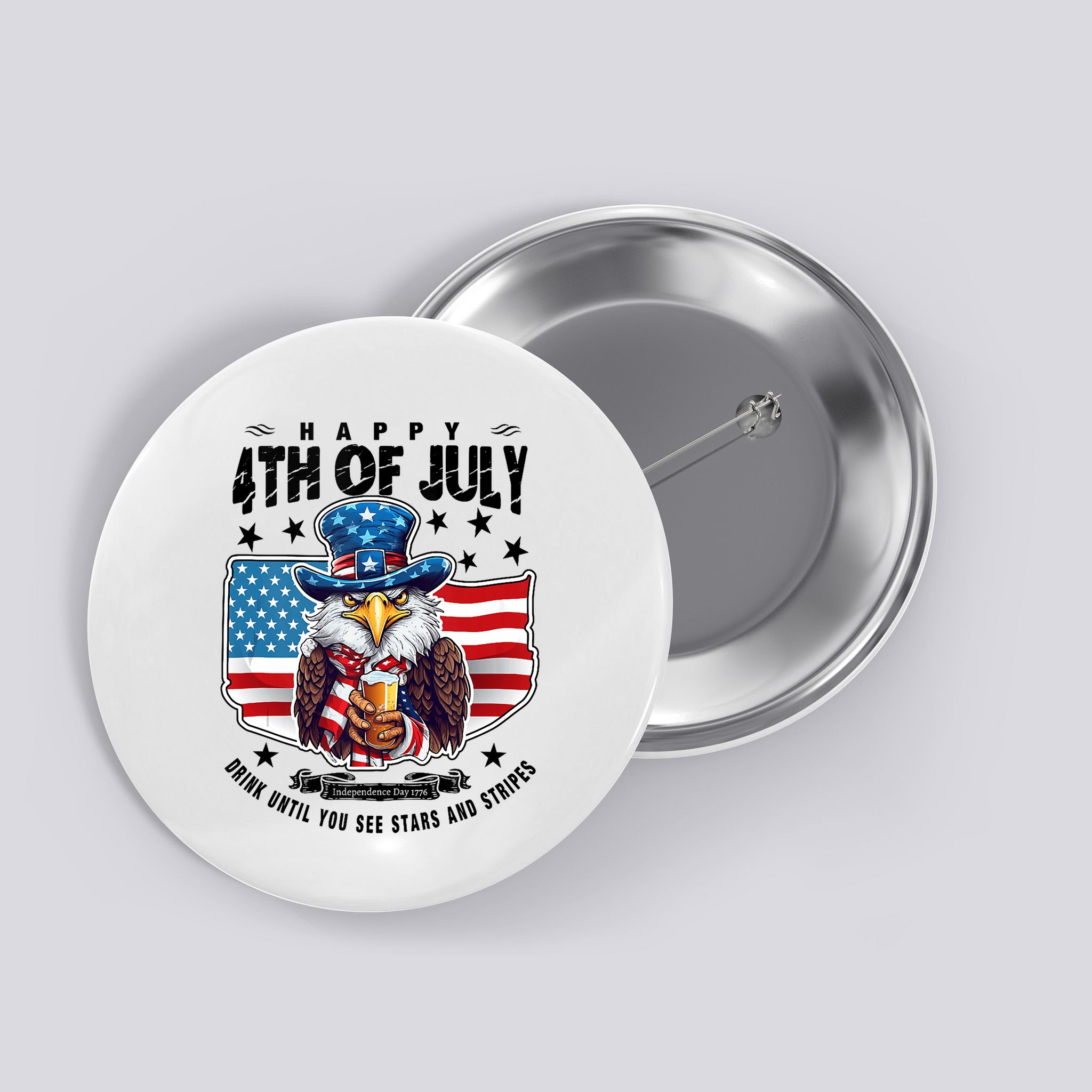 Happy 4th Of July Stars Stripes Usa Bald Eagle Beer Drinking Button