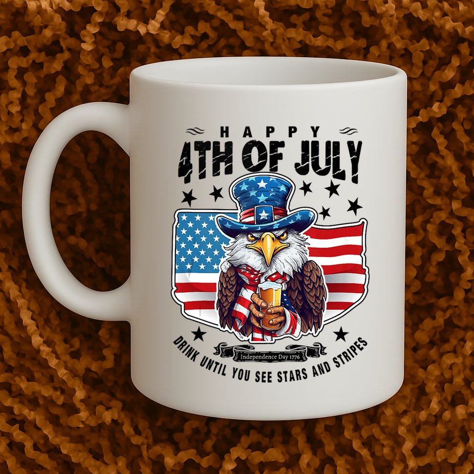 Happy 4th Of July Stars Stripes Usa Bald Eagle Beer Drinking Mug