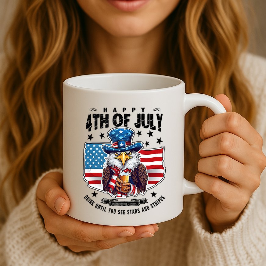 Happy 4th Of July Stars Stripes Usa Bald Eagle Beer Drinking Mug