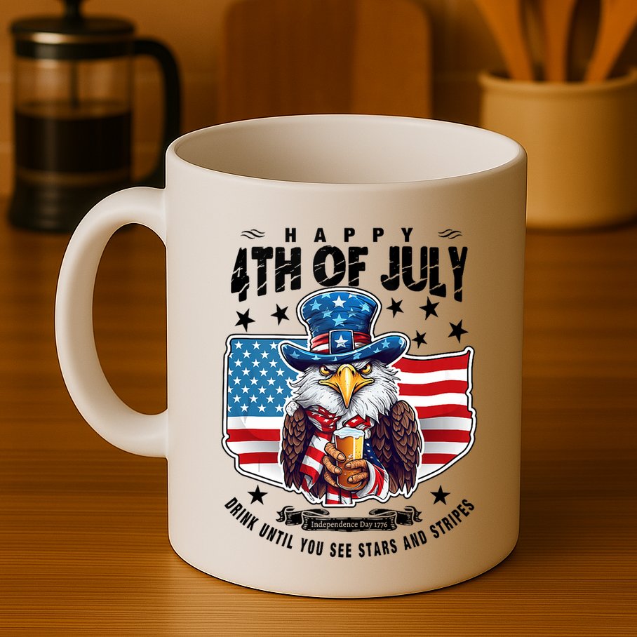 Happy 4th Of July Stars Stripes Usa Bald Eagle Beer Drinking Mug