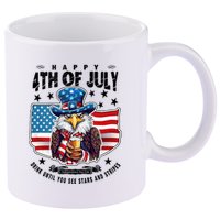 Happy 4th Of July Stars Stripes Usa Bald Eagle Beer Drinking 11oz C Handle Ceramic Mug