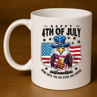 Happy 4th Of July Stars Stripes Usa Bald Eagle Beer Drinking 11oz C Handle Ceramic Mug