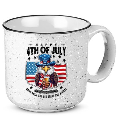 Happy 4th Of July Stars Stripes Usa Bald Eagle Beer Drinking 15oz Campfire Ceramic Mug
