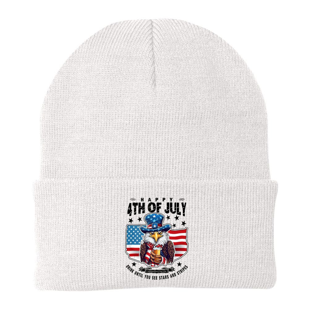 Happy 4th Of July Stars Stripes Usa Bald Eagle Beer Drinking Beanie