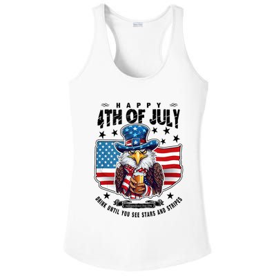 Happy 4th Of July Stars Stripes Usa Bald Eagle Beer Drinking Ladies PosiCharge Competitor Racerback Tank