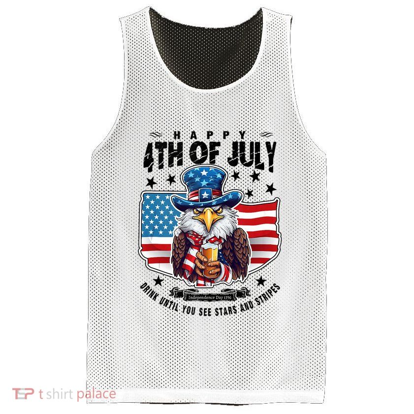 Happy 4th Of July Stars Stripes Usa Bald Eagle Beer Drinking Mesh Reversible Basketball Jersey Tank