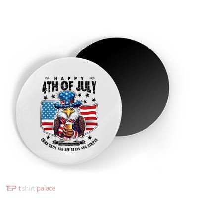 Happy 4th Of July Stars Stripes Usa Bald Eagle Beer Drinking Magnet