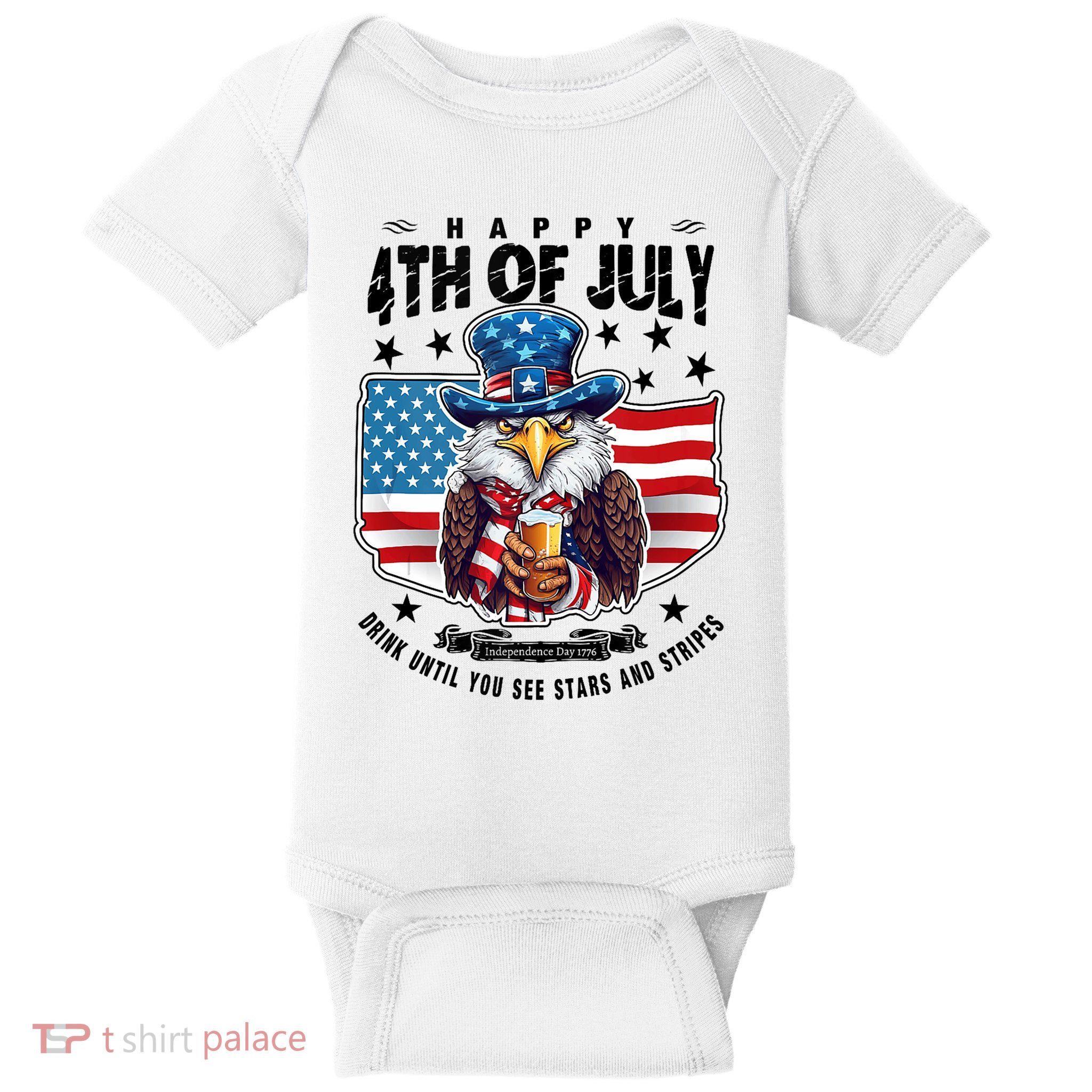 Happy 4th Of July Stars Stripes Usa Bald Eagle Beer Drinking Baby Bodysuit
