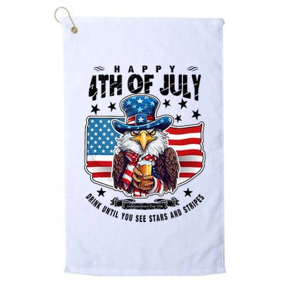 Happy 4th Of July Stars Stripes Usa Bald Eagle Beer Drinking Golf Towel