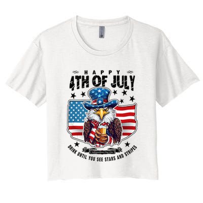 Happy 4th Of July Stars Stripes Usa Bald Eagle Beer Drinking Crop Top
