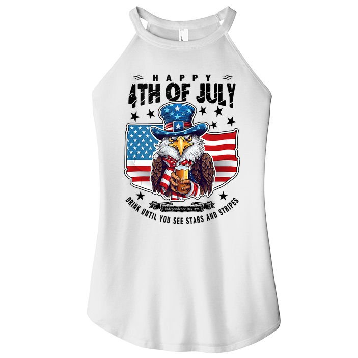 Happy 4th Of July Stars Stripes Usa Bald Eagle Beer Drinking Women's Perfect Tri Rocker Tank