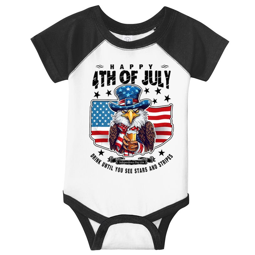 Happy 4th Of July Stars Stripes Usa Bald Eagle Beer Drinking Infant Baby Jersey Bodysuit