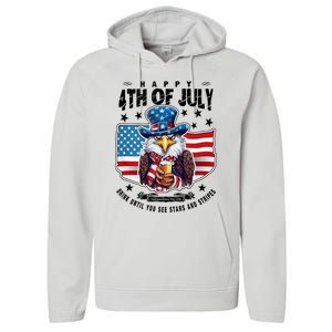 Happy 4th Of July Stars Stripes Usa Bald Eagle Beer Drinking Performance Fleece Hoodie