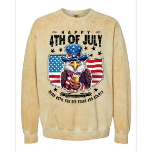 Happy 4th Of July Stars Stripes Usa Bald Eagle Beer Drinking Colorblast Crewneck Sweatshirt