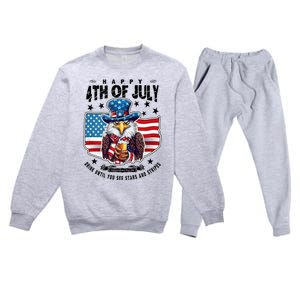 Happy 4th Of July Stars Stripes Usa Bald Eagle Beer Drinking Premium Crewneck Sweatsuit Set