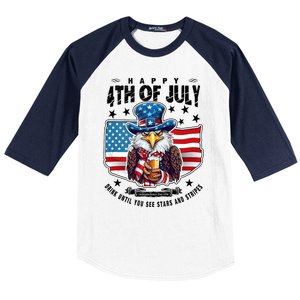 Happy 4th Of July Stars Stripes Usa Bald Eagle Beer Drinking Baseball Sleeve Shirt