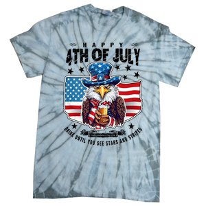 Happy 4th Of July Stars Stripes Usa Bald Eagle Beer Drinking Tie-Dye T-Shirt