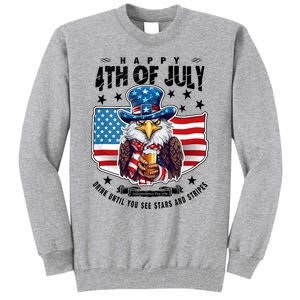 Happy 4th Of July Stars Stripes Usa Bald Eagle Beer Drinking Tall Sweatshirt