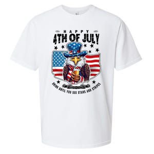 Happy 4th Of July Stars Stripes Usa Bald Eagle Beer Drinking Sueded Cloud Jersey T-Shirt