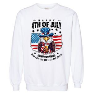 Happy 4th Of July Stars Stripes Usa Bald Eagle Beer Drinking Garment-Dyed Sweatshirt