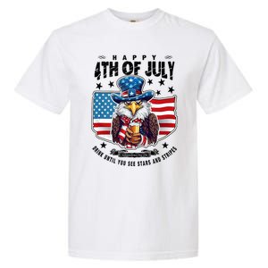 Happy 4th Of July Stars Stripes Usa Bald Eagle Beer Drinking Garment-Dyed Heavyweight T-Shirt