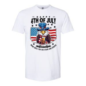 Happy 4th Of July Stars Stripes Usa Bald Eagle Beer Drinking Softstyle CVC T-Shirt