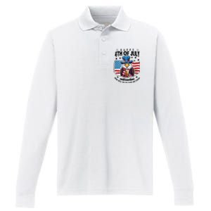 Happy 4th Of July Stars Stripes Usa Bald Eagle Beer Drinking Performance Long Sleeve Polo