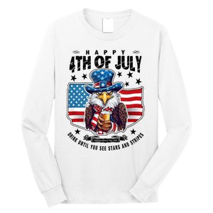 Happy 4th Of July Stars Stripes Usa Bald Eagle Beer Drinking Long Sleeve Shirt