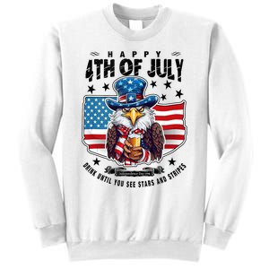 Happy 4th Of July Stars Stripes Usa Bald Eagle Beer Drinking Sweatshirt