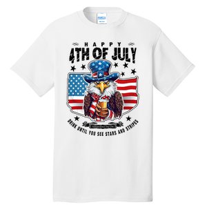 Happy 4th Of July Stars Stripes Usa Bald Eagle Beer Drinking Tall T-Shirt