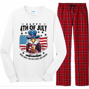 Happy 4th Of July Stars Stripes Usa Bald Eagle Beer Drinking Long Sleeve Pajama Set