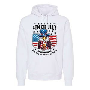 Happy 4th Of July Stars Stripes Usa Bald Eagle Beer Drinking Premium Hoodie