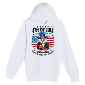 Happy 4th Of July Stars Stripes Usa Bald Eagle Beer Drinking Premium Pullover Hoodie