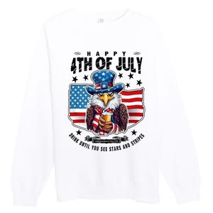 Happy 4th Of July Stars Stripes Usa Bald Eagle Beer Drinking Premium Crewneck Sweatshirt