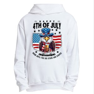 Happy 4th Of July Stars Stripes Usa Bald Eagle Beer Drinking Urban Pullover Hoodie