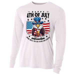 Happy 4th Of July Stars Stripes Usa Bald Eagle Beer Drinking Cooling Performance Long Sleeve Crew