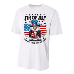 Happy 4th Of July Stars Stripes Usa Bald Eagle Beer Drinking Performance Sprint T-Shirt