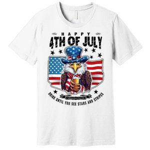 Happy 4th Of July Stars Stripes Usa Bald Eagle Beer Drinking Premium T-Shirt