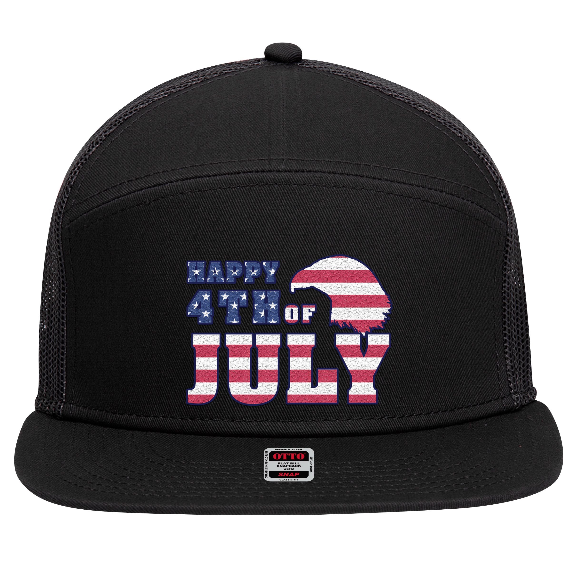 Happy 4th Of July Eagle American 7 Panel Mesh Trucker Snapback Hat
