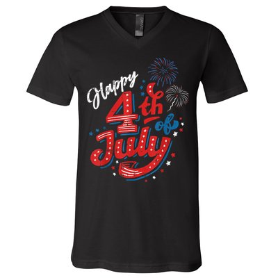 Happy 4th Of July Cool Independence Day Patriotic American V-Neck T-Shirt