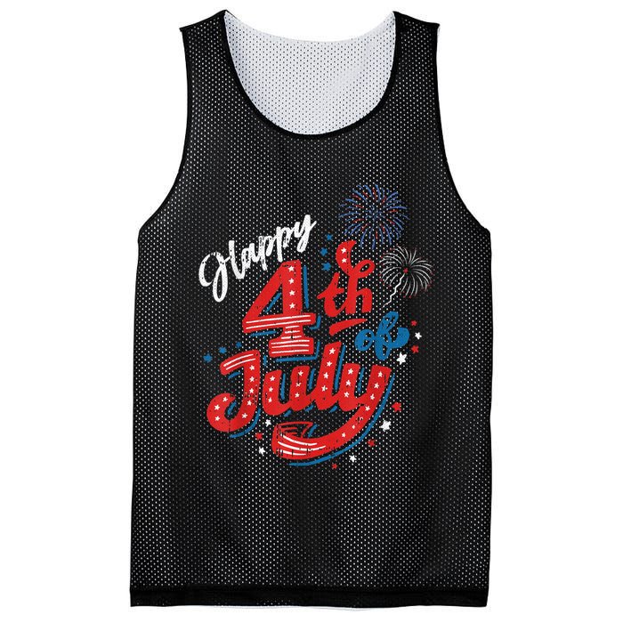 Happy 4th Of July Cool Independence Day Patriotic American Mesh Reversible Basketball Jersey Tank