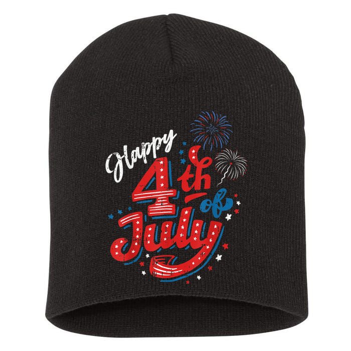 Happy 4th Of July Cool Independence Day Patriotic American Short Acrylic Beanie