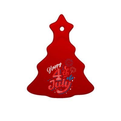 Happy 4th Of July Cool Independence Day Patriotic American Ceramic Tree Ornament