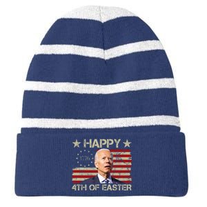 Happy 4th Of Easter Funny Usa Anti Biden Striped Beanie with Solid Band