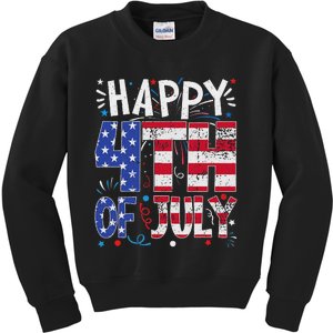 Happy 4th Of July Patriotic American Us Flag 4th Of July Kids Sweatshirt