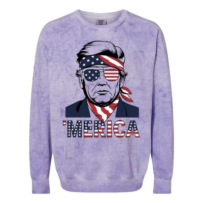 Happy 4th Of July Trump American Flag Fun Merica Trump Gift Colorblast Crewneck Sweatshirt