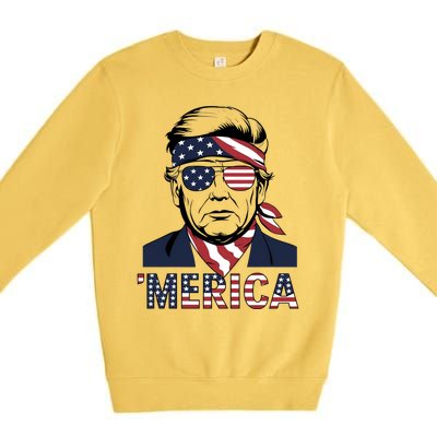 Happy 4th Of July Trump American Flag Fun Merica Trump Gift Premium Crewneck Sweatshirt