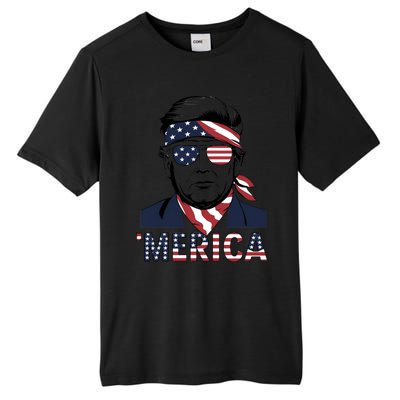 Happy 4th Of July Trump American Flag Fun Merica Trump Gift Tall Fusion ChromaSoft Performance T-Shirt