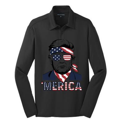 Happy 4th Of July Trump American Flag Fun Merica Trump Gift Silk Touch Performance Long Sleeve Polo